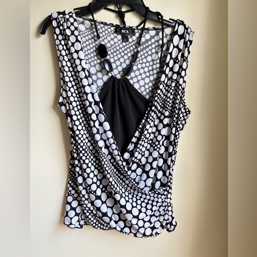 BCX Black and White Asymmetrical Wrap Blouse